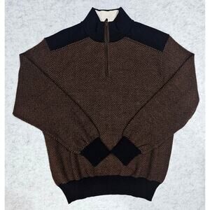 Bullock & Jones Sweater 100% Baby Alpaca, Quarter Zip Herringbone Mens Sz L, New